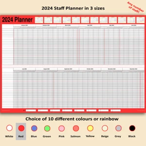 2024 Staff Planner 366 days, 36/48/60" x 24" Choice of Colour, date & Staff num. - Picture 1 of 12