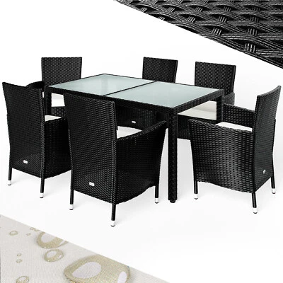 CASARIA® Balkonmöbel Gartenmöbel Set 6 Stühle 7cm Polster Tisch 150x90 Schwarz - Bild 1 von 4