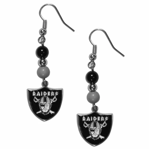 Las Vegas Raiders Dangle Earrings Fan Beads w/ Charm NFL Football Jewelry Cover
