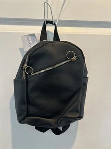 Just be Mini Backpack Bag Black Faux Leather With Gold Zippers - Picture 1 of 6