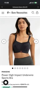 Panache Sports Bra US 34J Underwire Ultimate High Impact J Hook Black 5021 Nwt - Picture 1 of 5