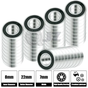 50x 608 Ball Bearing ABEC-3 8mm x22mm x 7mm Rubber Seal Ball Bearing Skate Board - Picture 1 of 2