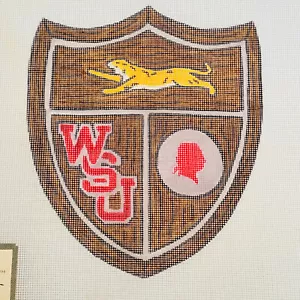 WSU Shield Marjorie Ross Heirloom Needlepoint Handpainted Canvas 12ct Vintage - Picture 1 of 3