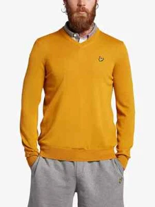 Lyle & Scott V neck Pullover Sweater Mens Medium Amber NEW NWT - Picture 1 of 7