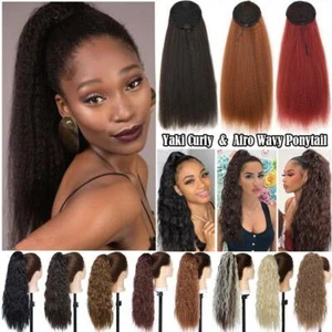 22" Drawstring Natural Yaki Ponytail Kinky Real THICK As Human Hair Extensions - Picture 1 of 27
