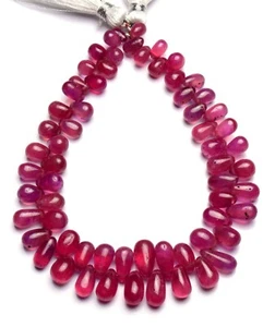 Natural Pink Sapphire Gem 6x4 to 10x6MM Size Smooth Teardrop Briolette Beads 8" - Picture 1 of 7