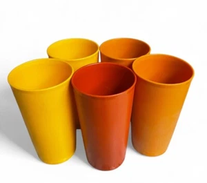 Vasos Tupperware vintage de 12 oz (lote de 5) - colores de otoño #873 5 3/8" - Imagen 1 de 4