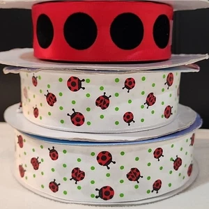 3 Rolls Ladybug Kirkland Wire-edged Ribbon, 1-1/2" x 122 yards approx total - Picture 1 of 8