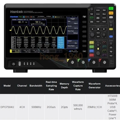 DPO7504U Hantek Oscilloscope 500MHz 4CH+1CH Waveform Generator 2GSa/s 2G Memory - Image 1 of 2