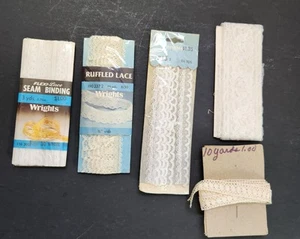 5 Pc. Vintage Lace Trim Lot Assorted Sewing Seam Binding Ruffled DIY Projects - Picture 1 of 4