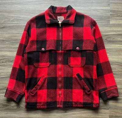 Vintage WOOLRICH Red Black Buffalo Plaid 124 Mackinaw Hunting Jacket Sz Large - Image 1 of 4