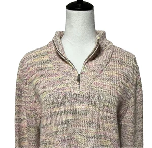 Lands End Drifter Pullover Damen Large Rosa Pastell Regenbogen 1/4 Zip Pulli - Bild 1 von 10