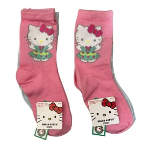Hello Kitty Christmas Socks 2 Pair Pack Pink Crew Girls Size 6–8.5 Holiday Cute - Picture 1 of 2