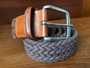 ANDERSON'S GENUINE BROWN LEATHER WOVEN CANVAS SOLID BRASS BUCKLE MEN'S BELT 36" - Picture 1 of 17