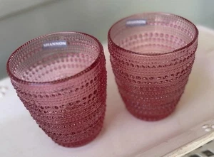 2-Lumina Old Fashioned Glasses by Godinger-PINK Dot Texture Shannon Crystal - Picture 1 of 8