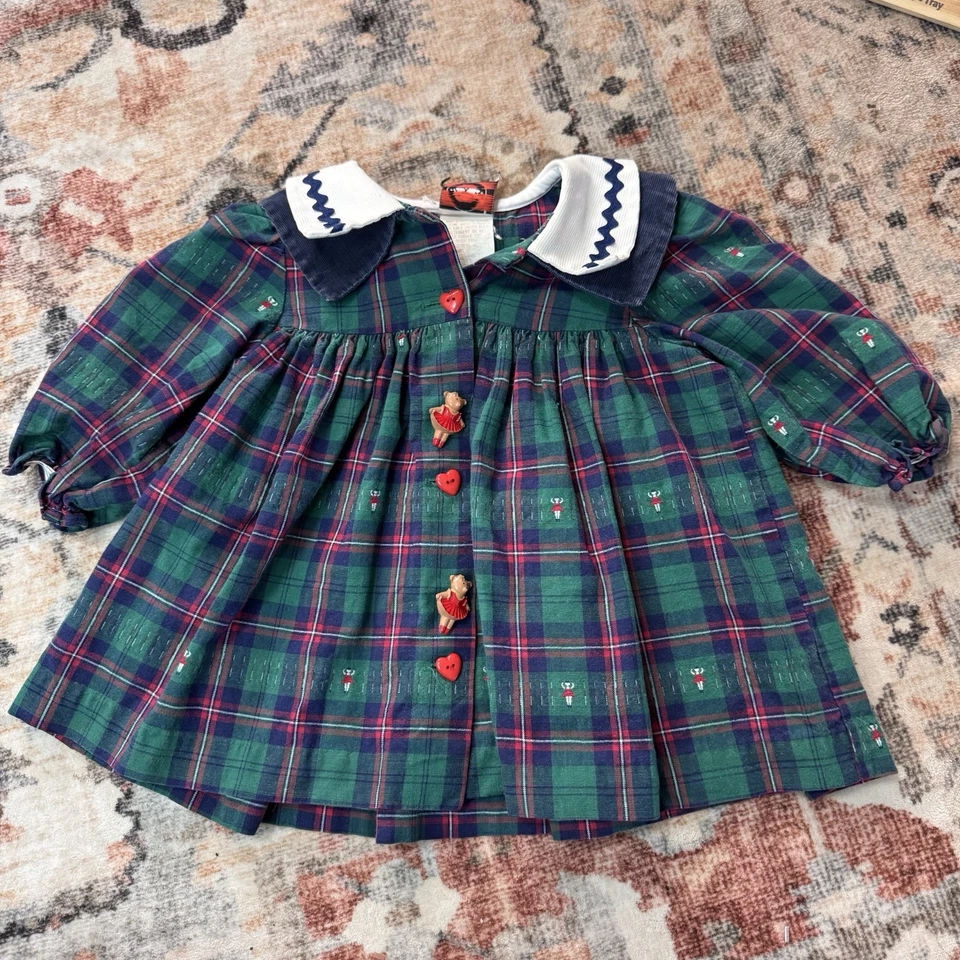 Vestido a Cuadros Good Lad De Colección Niño Pequeño Navidad Bailarina Corazón Botones Talla 12M Foto 1 de 4