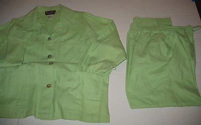 DENIM & CO. - VERDE LIMA - 2 PIEZAS TRAJE PANTALÓN CINTURA ELÁSTICA LINO/ALGODÓN - M Foto 1 de 4