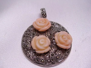 Hermoso colgante plata 925 con marcasitas y 3 rosas colgante de plata - Imagen 1 de 1