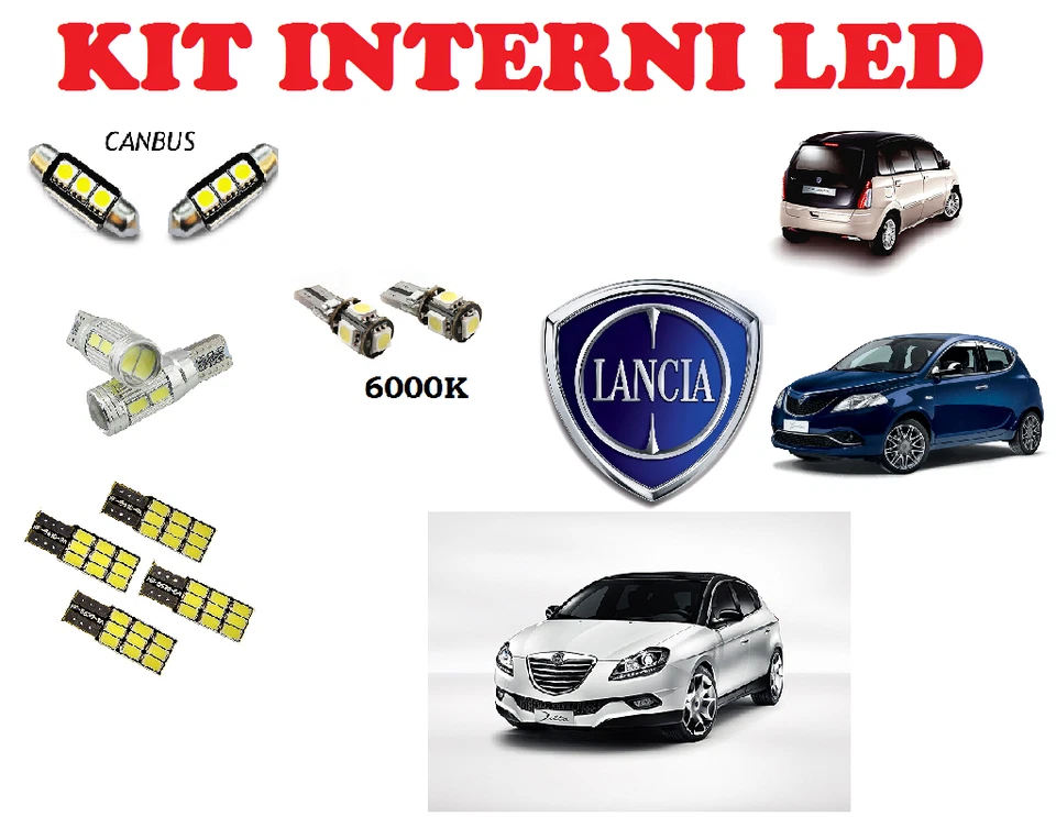 KIT LED INTERNI LANCIA MUSA ANTERIORE + POSTERIORE CANBUS 6000K SUPER WHITE - Immagine 1 di 1