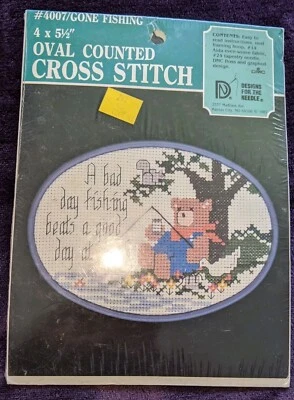 Gone Fishing~Oval Counted Cross Stitch. New, In Package  - Image 1 of 2