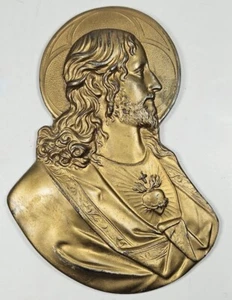 L.V.A 1924 Sacred Heart of Jesus Metal Relief Wall Plaque Hanger - Picture 1 of 5
