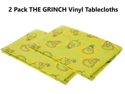 SLEIGH BELL BISTRO 2 Pack Dr Seuss THE GRINCH Green Christmas Vinyl Rectangle Tablecloth 52" x 70"