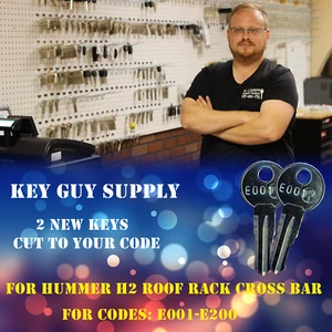 E001-E200. 2 New keys for Hummer H2 Roof Rack Cross Bar Locks, cut to your code. - Picture 1 of 2