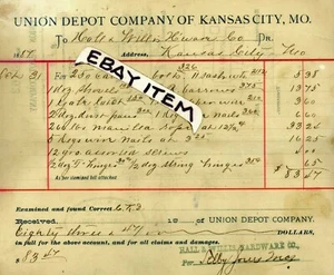 1887 UNION DEPOT COMPANY de KANSAS CITY MISSOURI George Neddleton SELBY JONES - Imagen 1 de 2