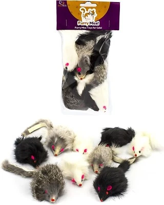 10 Giant Furry Mice with Catnip Rattle Sound of Real Rabbit Fur Cat Toy Mouse - Image 1 of 4