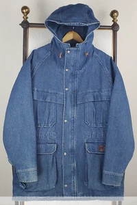 VTG WOOLRICH USA Denim/Wool Liner Southwest Hooded Field Jacket Coat Size Large - Picture 1 of 15