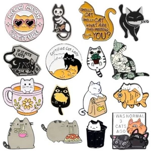 Black Cat Kitten Funny Kitty Animal Pet Meow Badge Lapel Brooch Bag Hat Pin - Picture 1 of 26