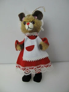 Vintage Christmas Ornament - PLUSH TEDDY BEAR in a dress and glasses 6" H  - Picture 1 of 3