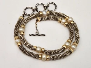 Sterling Silver 925 Caviar Pearl Crystals Beaded Toggle Necklace 18''L - Picture 1 of 11