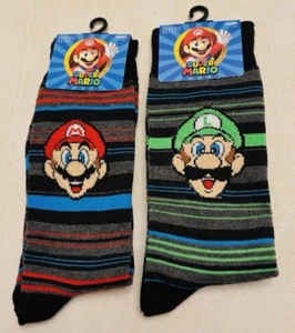 Nintendo Super Mario Bros Mario & Luigi Crew Socks Size 10-13 Shoe Size 6½-12 - Picture 1 of 3