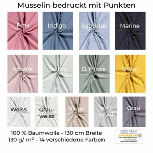 Musselin-Bedruckt-Punkte-100 % Baumwolle-Meterware-Oeko-Tex® Standard 100 - Bild 1 von 13