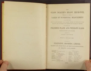 1884 Pilkington Plate Glass Ready Reckoner Book of English Window Sheet Glass - Imagen 1 de 4
