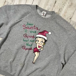 Vintage Y2k Betty Boop Santa Weihnachten grau Rundhals Pullover Sweatshirt XL - Bild 1 von 6