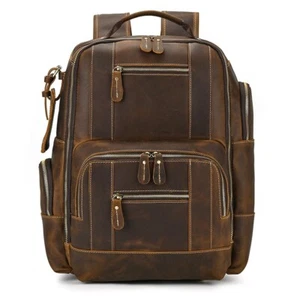 Men's Leather Backpack Retro Luxury Fashion Style Travel Leather Backpack - Picture 1 of 20