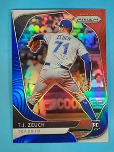 2020 Panini Prizm RED WHITE & BLUE RC T.J. Zeuch Toronto Blue Jays #3