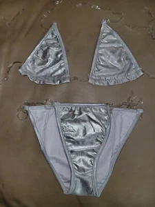 Cloris Murphy Damaged Discolored Metallic Silver Skimpy Bikini OSFM - Picture 1 of 9