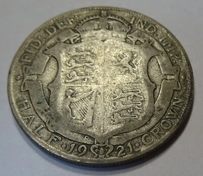 Moneda de plata media corona Gran Bretaña 1921, 0,500 fina, Reino Unido Foto 1 de 4