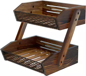 Fruit Basket for Kitchen, 2 Tier Fruit Bowl,Kitchen Counter Organizer,Wood - Picture 1 of 12