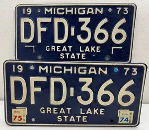 Michigan Detroit Fire Department DFD Custom License Plate PAIR EXPIRATION 1973 - Picture 1 of 10