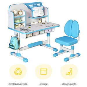 Kinder-Schreibtisch &Stuhl Set höhenverstellbar mit Astronauten-Design,Rosa/Blau - Bild 1 von 24