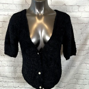 Sadie & Sage Size Small Black Fuzzy Pearl Like Buttons Cardigan Sweater - Picture 1 of 6