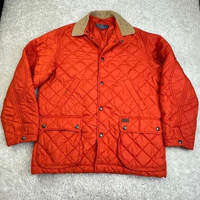 Polo Ralph Lauren Mens Medium Orange Quilted Barn Jacket Coat Corduroy Hunting - Image 1 of 4