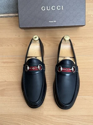 Gucci Black leather Horsebit Web Mens Loafers Shoe Uk 8.5, Made In Italy - Image 1 of 4
