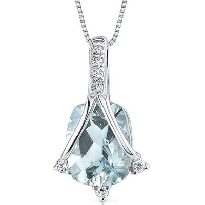 2ct Elongated Natural Aquamarine & Diamond Pendant 14k Solid White Gold NO CHAIN - Image 1 of 4
