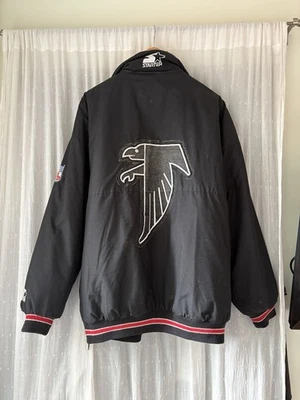 VTG Starter Atlanta Falcons NFL Jacket Black Zip Up Puffer Embroidered Parka XL - Image 1 of 4