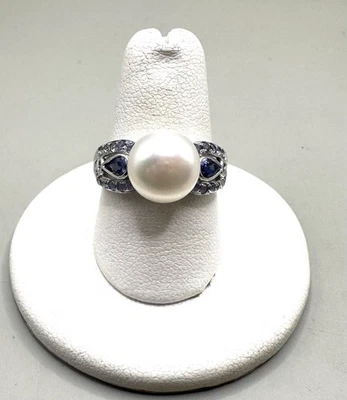 Honora 纯银坦桑石和白色珍珠戒指 尺寸 8.25 — 第 1/4 张图片